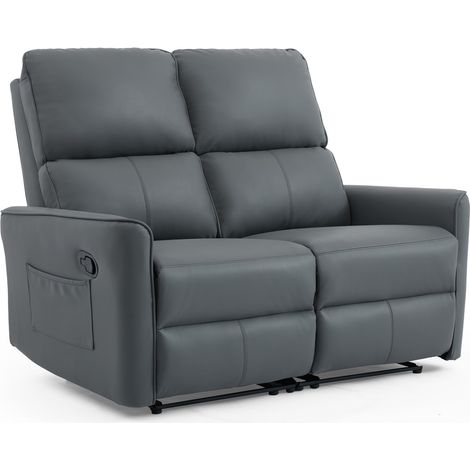 MADRID 2 SEATER MANUAL RECLINER AIR LEATHER SOFA GREY