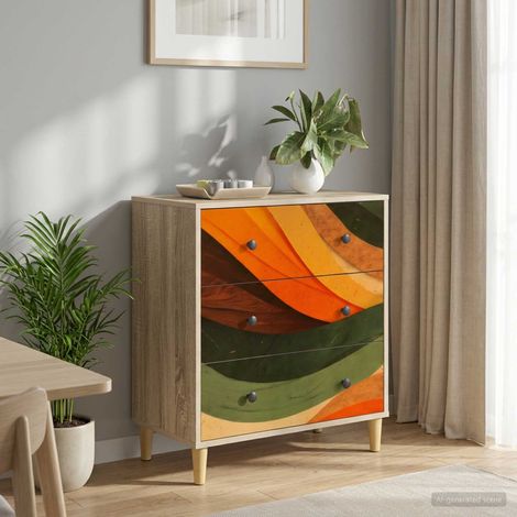 vidaXL Cajonera BONN Estampado de onda retro 66 x 36,5 x 75 cm Sonoma (1/5)