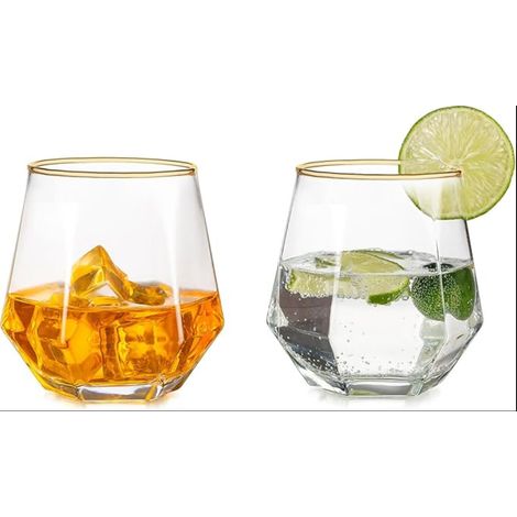 wine glasses stemless vodka gold rim whiskey rum glass geometric gift for men birthday fathers day (1/5)