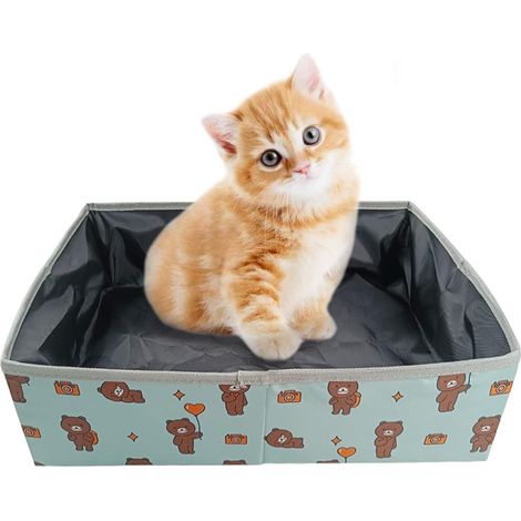 XL Collapsible Travel Cat Litter Box, Portable Cat Litter Box, Durable, Waterproof, Easy to Clean for Travel, Camping, Indoor, Outdoor, Car, Park, 47 × 36 × 13cm (Little Bear) (1/5)