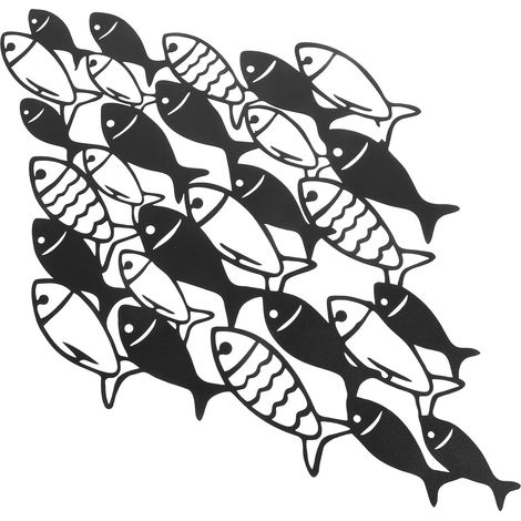 Décoration Murale Métal Poisson en Fer pour Camping, Art Mural de Poisson Noir Style Méditerranéen, Facile à Installer pour Chambres et Salons (1/5)