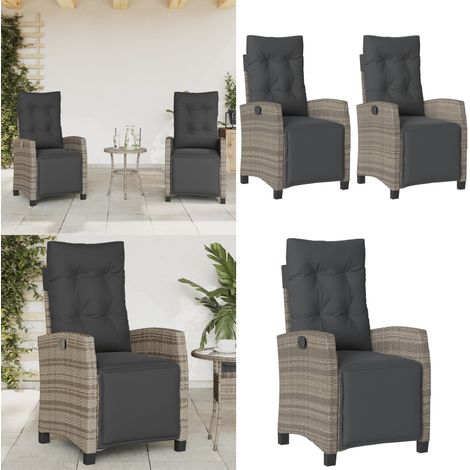 Gartensessel mit Fußteil 2 Stk. Verstellbar Grau Poly Rattan - Gartensessel - Rattanstuhl (1/5)