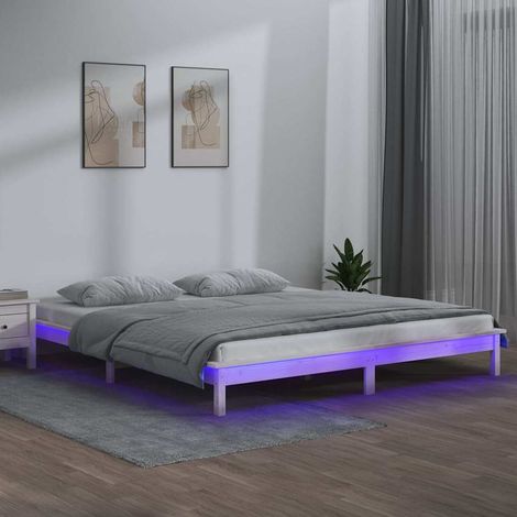 Cadre de lit à LED blanc 120x190 cm petit double bois massif (1/5)