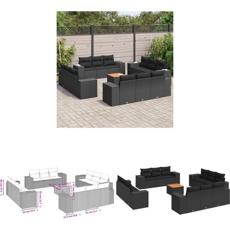 Salon de jardin avec coussins 13 pcs noir résine tressée - Ensemble Salon De Jardin - Meuble Extérieur - Jardin - Mobilier De Jardin - Chaise Lounge - Home & Living (1/3)