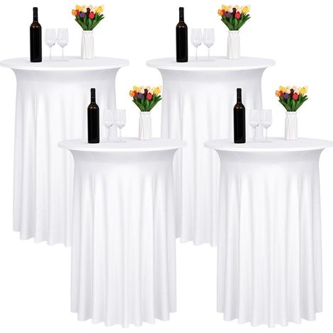 Lot de 4 nappes de table de cocktail en spandex blanc avec jupe 80x110cm