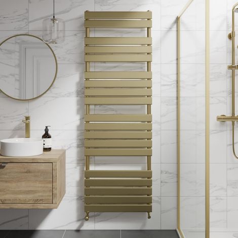 Duratherm Brushed Brass Flat Panel Heated Towel Rail Bathroom Radiator 1800 x 600mm