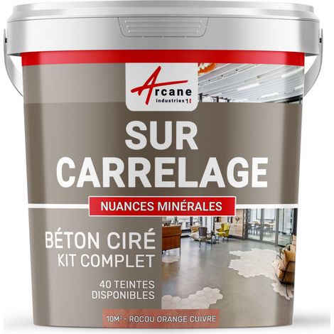Béton ciré sur carrelage, cuisine, salle de bain, mural, sol, plan de travail, décoratif, revêtement, douche, kit - 10 m² (en 2 couches) Rocou Orange Cuivre - ARCANE INDUSTRIES