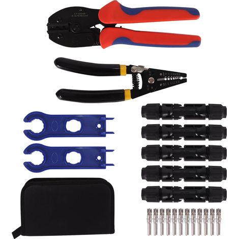 Kit d'outils de sertissage solaire – Pince à dénuder et à couper les fils + 1 paire de clés pour câbles PV 2,5/4,0/6,0 mm² (1/5)