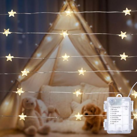 Battery Operated LED Star Fairy Lights, 6M 60 LEDs Mini Star String Lights 8 Modes for Indoor Garden Decoration, Warm White Waterproof LED Lights for Birthday, Wedding, Bedroom (1/5)