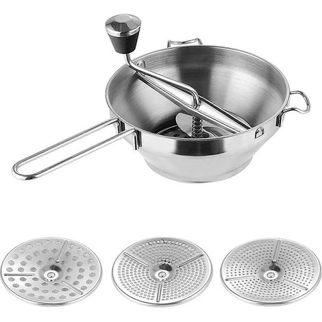 Broyeur de cuisine ergonomique presse légumes manuel en acier inoxydable avec 3 tamis non électrique pour plan travail (1/3)