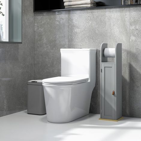 Badezimmerschrank mit Toilettenpapierhalter, Schrankfach und verstellbaren Einlegeböden, 20 x 20 x 80 cm, grau
