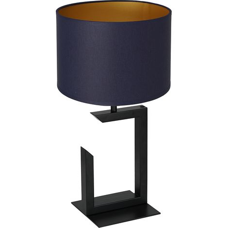 Lampe table métal noir abat-jour bleu or 45cm-Luminex
