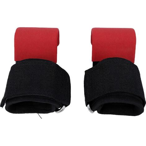 1 paire de crochets de levage pour hommes, poignées de poids avec Support de poignet, sangles réglables, tractions, entraînement de force, rouge (1/5)