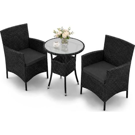 Set da balcone in polyrattan Bayamo   Nero , Grigio  Set di sedute per 2 persone e piccoli balconi