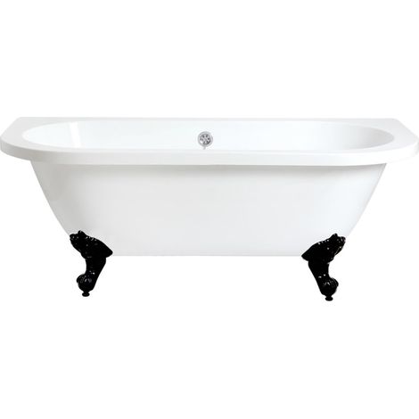 Milano Richmond White 1685mm x 780mm Bathroom Double Ended Freestanding Roll Top Bath with Feet - Black Ball & Claw Feet