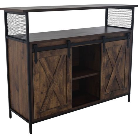 Credenza Relaxdays con ante scorrevoli, HLP: 80 x 100 x 33 cm, 6 scomparti, mobile per cucina e soggiorno, marrone/nero