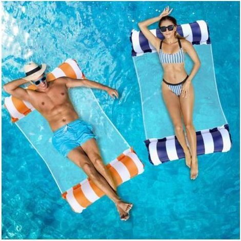 Set mit 2 aufblasbaren Poolliegen für Erwachsene, orange und marineblau, 4-in-1 aufblasbare Poolmatratze, aufblasbare Poolhängematte, Poolnetzmatte, Poolhängematte, Schwimmhilfe (1/5)