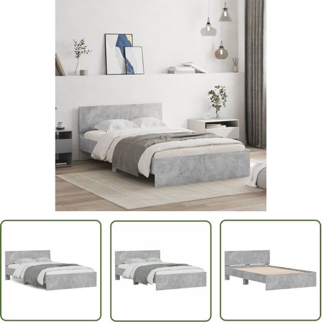 The Living Store Cadre de lit sans matelas gris béton 120x190 cm - Cadre De Lit - Lit Double - Lit Gris - Lit Design - Meuble Chambre (1/5)