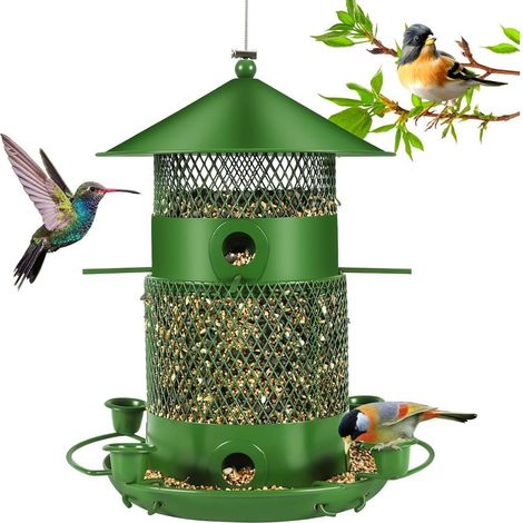 27cm Mangeoire Suspendue pour Oiseau, Extérieur Mangeoire Lanterne Colibri Imperméable, 2.5L Résistante aux Intempéries Grande Capacité Distributeur à Graines pour Jardin - Vert (1/5)