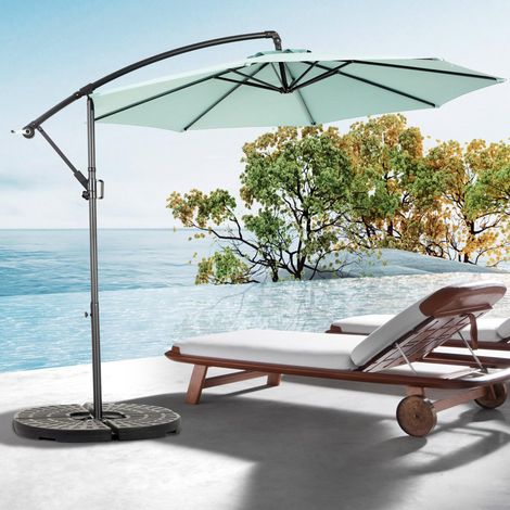 Parasol excéntrico 294x294x250 cm de acero verde claro inclinable para jardín, sin base - MEUBLIV (1/5)
