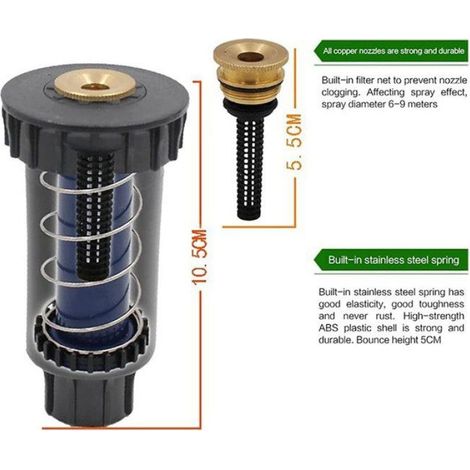 Lot de 3 Arroseur escamotable, Buse cuivre, Rotation 360°, ABS robuste, Jardin irrigation (1/5)