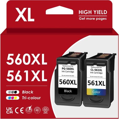 560 561 XL Cartouches d'imprimante, PG 560 CL 561XL Noir Remplace Les Cartouches Canon d'origine 560 561XL Multipack pour Canon PixmaTS5350i TS5351i TS7451i TS5350 ts5350a TS5353 TS7450a TS7451a