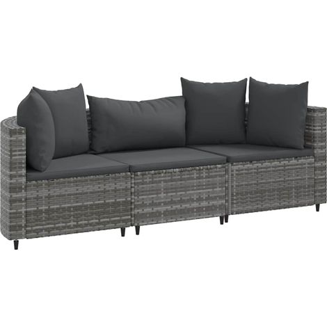 Maison Exclusive - 3-tlg. Garten-Sofagarnitur mit Kissen Grau Pol