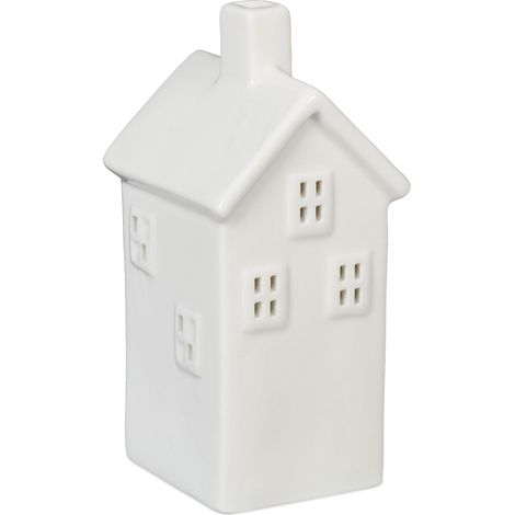 Photophore en Forme de Maison, pour 1 Bougie Chauffe-Plat, H x L x P : 14 x 6,5 x 7 cm, Blanc (1/5)