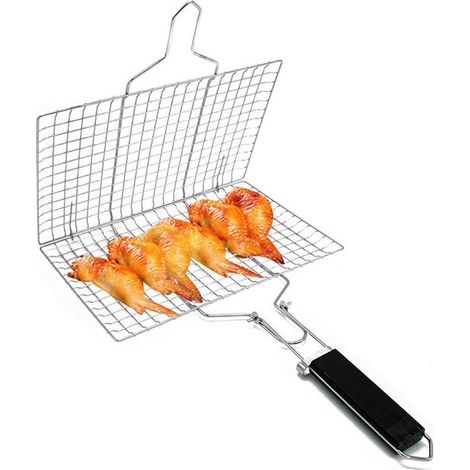 Juego de utensilios para barbacoa - Parrilla plegable de acero inoxidable para exteriores, parrilla cuadrada desmontable de 49,5 x 32,5 x 1,5 cm. (1/2)