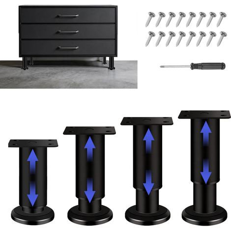 4 Pièces Pieds de Meubles Réglables 25-40 cm, Métal Noir avec Vis, Pied Meuble et Pieds de Support pour Lit Canapé Armoire Table Chaise Bureau Salle de Bain Sommier à Lattes (1/5)