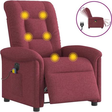 Chaise de massage électrique à 3D avec chauffage, tissu en similicuir rouge vin, fonction de roulement cervical et lombaire, réglage de l’intensité et inclinaison 120° (1/5)