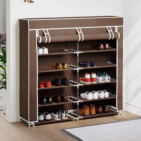 Armoire à Chaussures, Meuble Étagère de Rangement, avec housse 115 x 28 x 110 cm Tissu Marron OIB7834E (1/5)