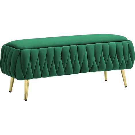 Panca Imbottita Divanetto In Velluto Contenitore Pouf Grande XXL PortaOggetti Intrecciato Panca Sgabello A Pie Di Letto Con Gambe In Metallo Dorato Cassapanca Ingresso Legno Massello Panchina - Petro (1/5)
