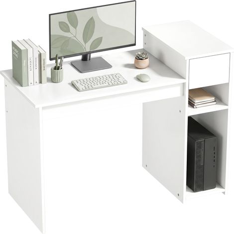Bureau informatique - HOMCOM - avec tiroir et étagère - support d'unité centrale - bois - 108 x 50 x 82 cm - blanc