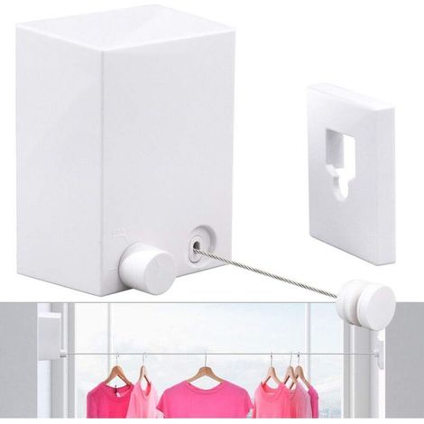 Rétractable Étendoir Intérieur Heavy Duty (13,8 Pieds Max) Coque ABS + Linge en Aluminium avec Bobine de Corde de Corde réglable en Acier Inoxydable Style Hôtel,,Blanc (1/4)
