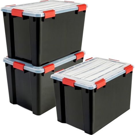 Iris Ohyama, Scatole Portaoggetti Ermetiche in Plastica, 70L, Set di 3, Nero, Coperchio Impermeabile, con Chiusura, Impilabile, Per Esterni, Garage, Vestiti, Antipolvere, Senza BPA, DDAT-LD (1/5)