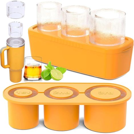 APEX Moules à glaçons en silicone pour tasses Stanley, permettent de réaliser des glaçons longs et fins, compatibles avec les tasses de 30 à 40 onces, faciles à remplir et à démouler, jaunes. (1/5)
