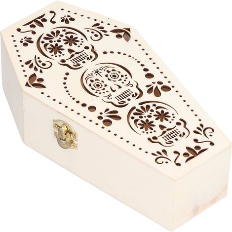 2Pcs DIY Unfinished Wooden Coffin Box for Small Pet Funerals Halloween Party DecorationSkull Head