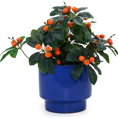 Lot de 3 pots de fleurs en céramique bleu à finition brillante, avec trou de drainage, usage intérieur et extérieur, pour fleurs, herbes et petites plantes CHICFURN (1/5)