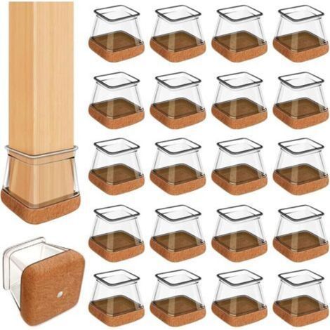 Couvre-pieds de chaise en caoutchouc transparent avec embouts en feutre et silicone - Paquet de 20, diamètre carré 3,7 à 4,3 cm (1/5)
