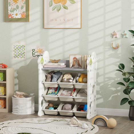 Meuble de rangement pour jouets d'enfant à 4 niveaux avec 9 bacs et crochet latéral, armoire à jouets multifonctionnelle en PEHD, pour chambre, salon et salle de jeux, 77 x 42 x 94 cm, couleur crème (1/5)
