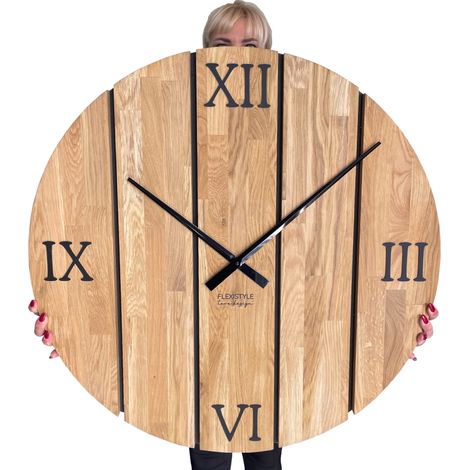 Reloj de pared grande de madera maciza de roble, 80 cm (1/5)