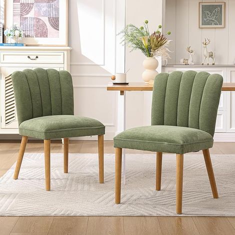 Wahson Set di 2 Sedie da Pranzo Imbottite in Tessuto con Gambe in Legno, Verde