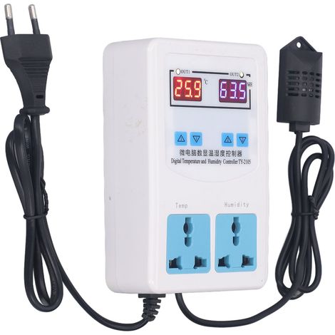 Contrôleur de température et d'humidité -20 à 60 °C, 0 à 100 % HR, écran LCD, thermostat, alimentation 110-220 V CA, prise UE (1/5)