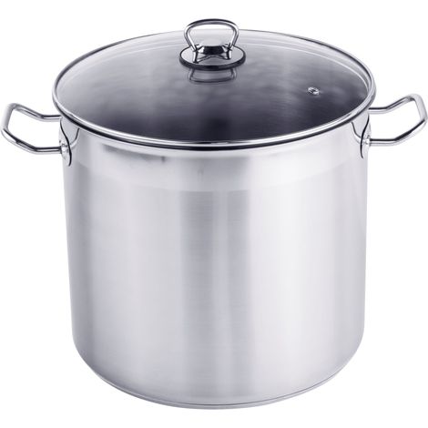 XXL Edelstahl Kochtopf mit Glas Deckel - 20 L / 30 x 28 cm - Universaltopf mit Aluminium Kapselboden - Suppen Eintopf Universal Koch Topf für Herd und Ofen