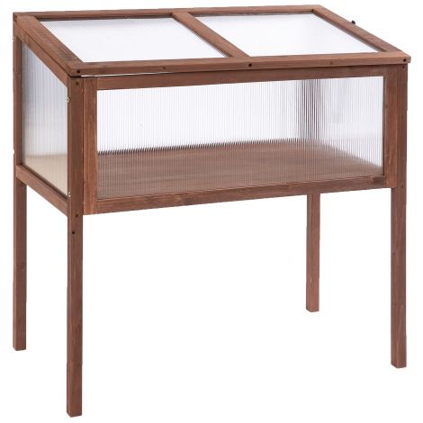 Hochbeet Frühbeet Pflanzkasten 90 x 50 x 93 cm für Garten Balkon Terrasse, Kräuterbeet aus Tannenholz & PC-Platte in Braun 
On-Site