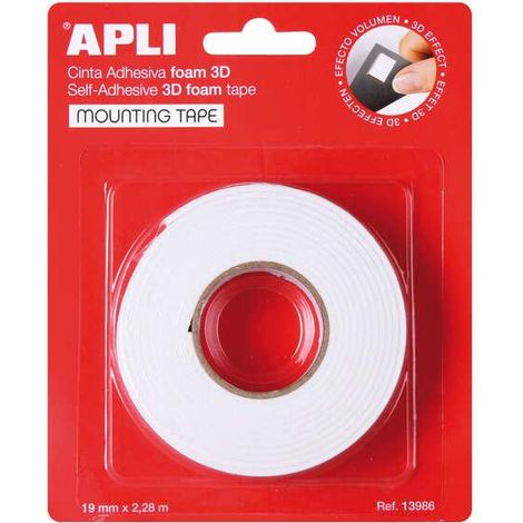 Doppelseitiges Klebeband apli Schaum 3D weiß 19 mm