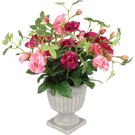 Roses dans Une Coupe - Fleurs artificielles - Décoration funéraire - Bouquet de Roses artificielles - Têtes de Roses en Plastique - Fleurs décoratives en Soie - Rose (1/3)