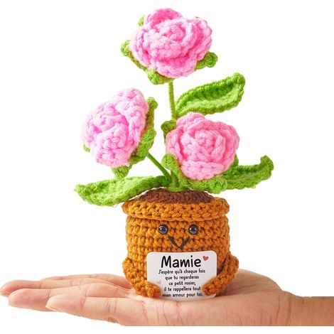 Cadeau Fete des Grand Mères, Cadeau Mamie Cadeaux Grand Mere Anniversaire pour la Fête des Mères, Noël Idee Décoration Rose Tricotée Positive (1/5)