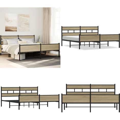vidaXL Metallbett ohne Matratze Sonoma-Eiche 180x200 cm (1/5)